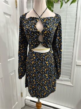 Forever 21 Black Mini Skirt with Blue and Yellow Floral Print